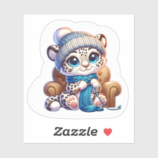 Cute Knitting Anime Kawaii Snow Leopard Stickers シール (シート)