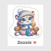 Cute Knitting Anime Kawaii Snow Leopard Stickers シール (シート)