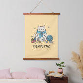 Cute Knitting Cat Blue Scarf Pastel Yellow Decor 吊り下げ型タペストリー (寝室)