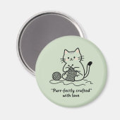 Cute Knitting Kitty Pastel Green Graphic Design マグネット (正面/裏面)