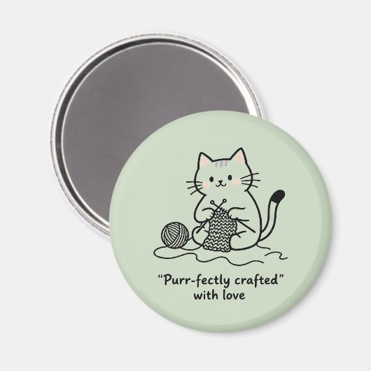 Cute Knitting Kitty Pastel Green Graphic Design マグネット (正面/裏面)
