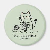 Cute Knitting Kitty Pastel Green Graphic Design マグネット (正面)