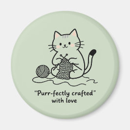 Cute Knitting Kitty Pastel Green Graphic Design マグネット
