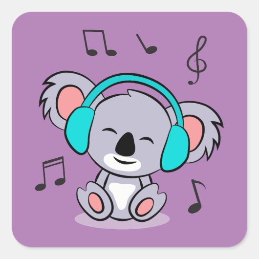 Cute Koala 聞 To Music スクエアシール (正面)