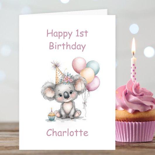 Cute Koala 1st Birthday カード