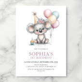 Cute Koala 1st Birthday Party 招待状