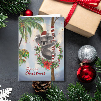Cute Koala Australian Christmas Card | Palm tree シーズンカード