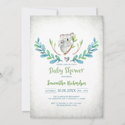 Cute Koala Baby Shower Invitation 招待状 (正面)