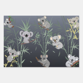 Cute Koala & Bamboo Tree Modern Art ラッピングペーパーシート