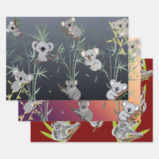 Cute Koala & Bamboo Tree Modern Art ラッピングペーパーシート (セット)