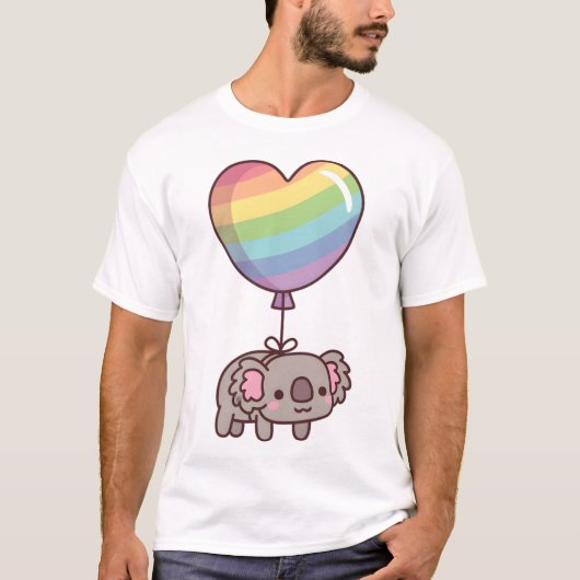 Cute Koala Bear and Rainbow Balloon Tシャツ (正面)