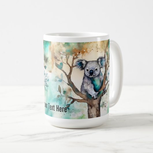 Cute Koala Bear Mug in Tree – Personalize コーヒーマグカップ (正面右)