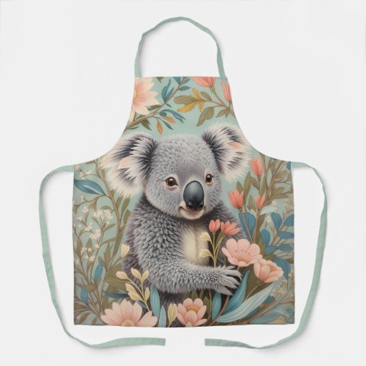 Cute Koala Elegant Pastel Floral エプロン (正面)