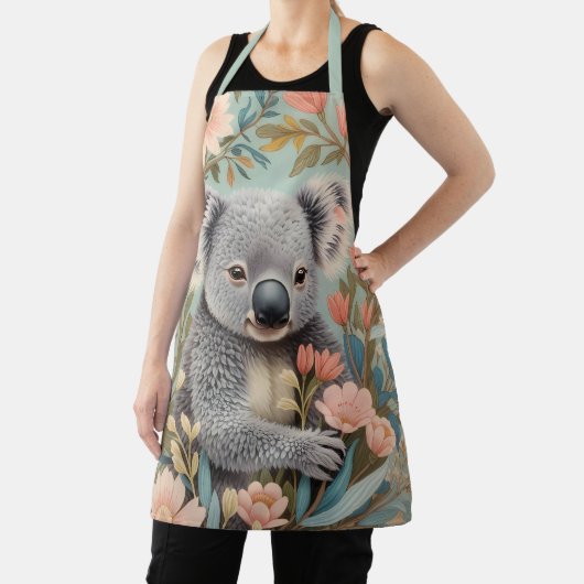 Cute Koala Elegant Pastel Floral エプロン (インサイチュ)