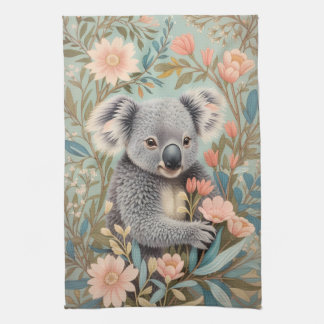 Cute Koala Elegant Pastel Floral キッチンタオル