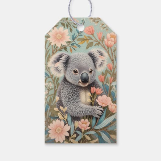 Cute Koala Elegant Pastel Floral ギフトタグ (正面)