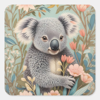 Cute Koala Elegant Pastel Floral スクエアシール