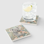 Cute Koala Elegant Pastel Floral ストーンコースター (横)
