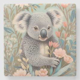 Cute Koala Elegant Pastel Floral ストーンコースター