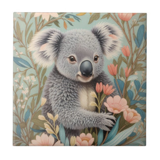 Cute Koala Elegant Pastel Floral タイル
