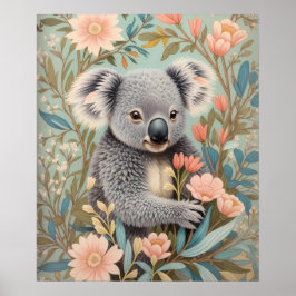 Cute Koala Elegant Pastel Floral ポスター
