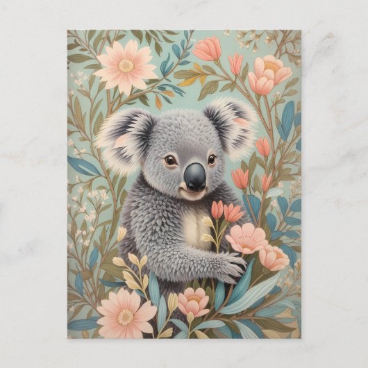Cute Koala Elegant Pastel Floral ポストカード (正面)