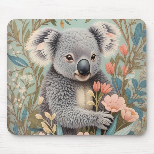 Cute Koala Elegant Pastel Floral マウスパッド (正面)