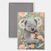 Cute Koala Elegant Pastel Floral マグネット (正面/裏面)