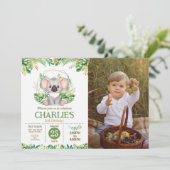 Cute Koala Floral Sage Greenery 2nd Birthday Photo 招待状 (スタンド正面)
