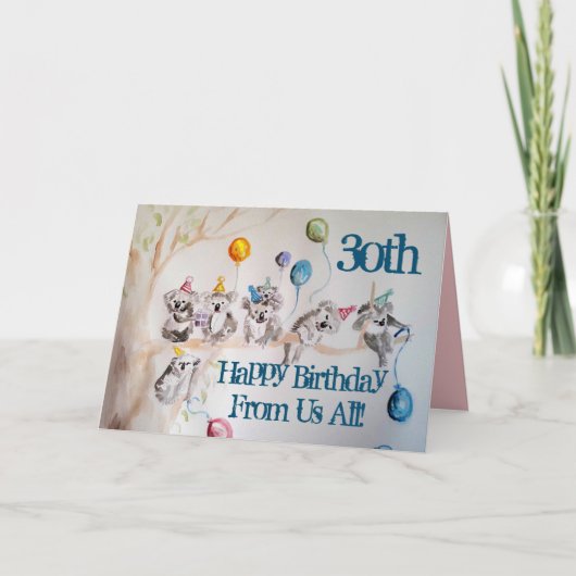Cute Koala Happy 30th Birthday from Us All Card カード (正面)