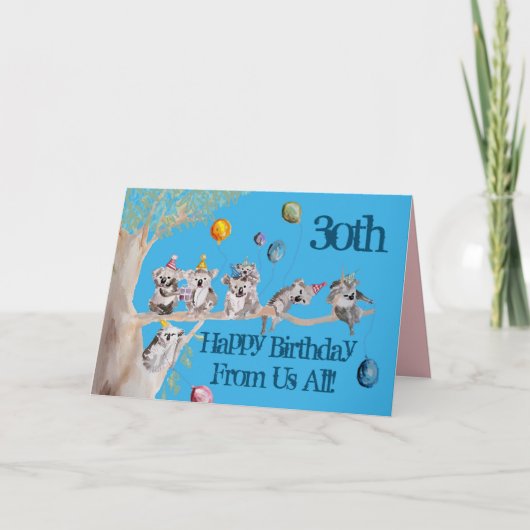Cute Koala Happy 30th Birthday from Us All Card カード (正面)