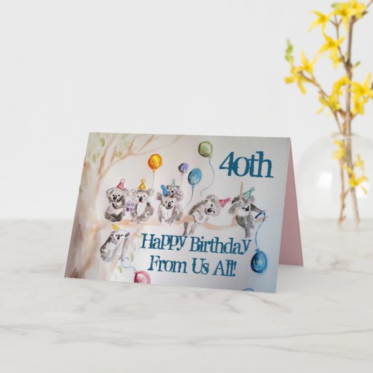 Cute Koala Happy 40th Birthday from Us All Card カード (黄色い花)