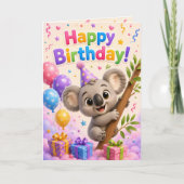 Cute Koala Happy Birthday Card for Kids | Adorable カード (正面)