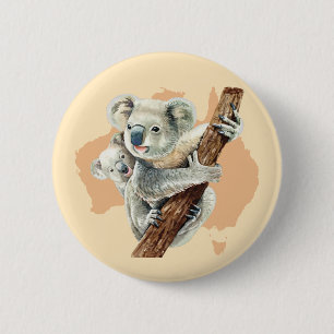Cute Koala Mom and Baby 缶バッジ