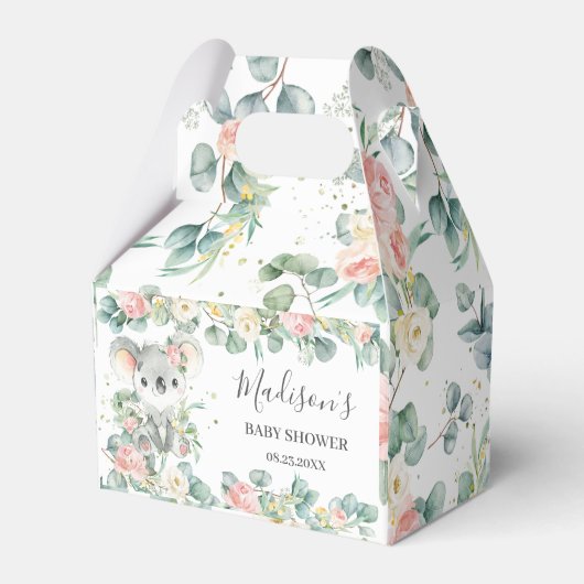 Cute Koala Pink Floral Baby Shower Thank You  フェイバーボックス (正面サイド)