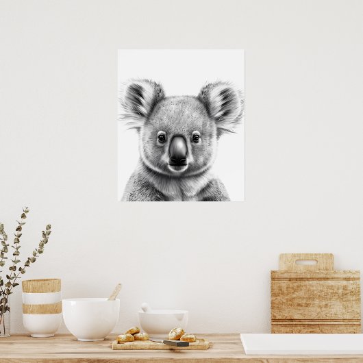 Cute Koala Portrait Black white   ポスター (キッチン)
