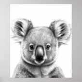 Cute Koala Portrait Black white ポスター (正面)