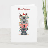 Cute Koala Stack Christmas Lights and Santa Card カード (正面)