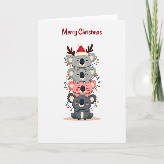 Cute Koala Stack Christmas Lights and Santa Card カード (正面)