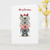 Cute Koala Stack Christmas Lights and Santa Card カード (黄色い花)