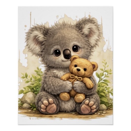Cute Koala Teddy Poster Kawaii Animal ポスター (正面)