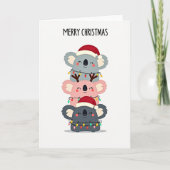 Cute Koala Tower Christmas Card with Santa Hats カード (正面)