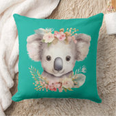 Cute Koala Turquoise Throw Pillow クッション (ブランケット)