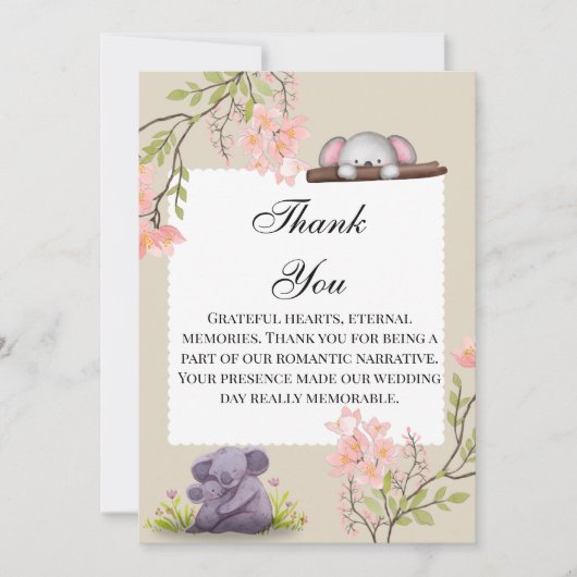 Cute Koala Wedding Thank You Card – Grateful Heart サンキューカード (正面)