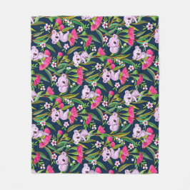 Cute Koalas Pale Lilac on Pink Eucalyptus Flowers フリースブランケット