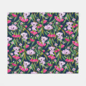 Cute Koalas Pale Lilac on Pink Eucalyptus Flowers フリースブランケット (正面(横))