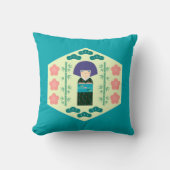Cute Kokeshi Doll Hexagon Pattern クッション (正面)