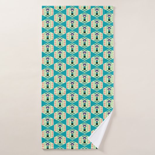 Cute Kokeshi Doll Hexagon Pattern バスタオル (バスタオル)