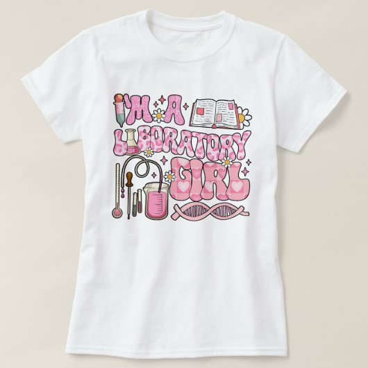 Cute Lab Week研究室の女の子レトロ Tシャツ (デザイン正面)