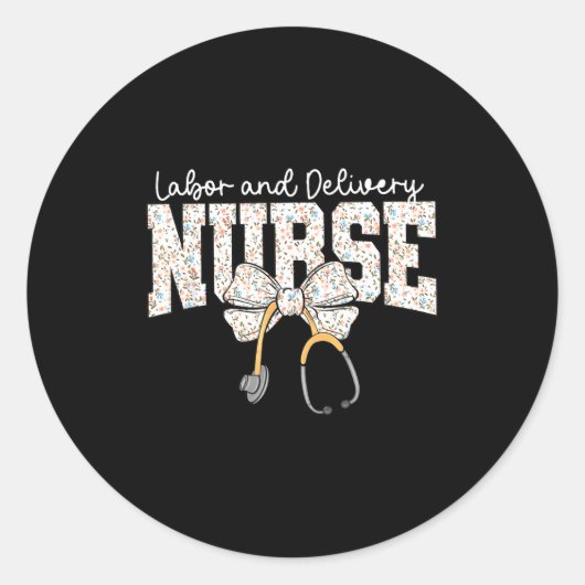 Cute Labor And Delivery Nurse Stethoscope Coquette ラウンドシール (正面)